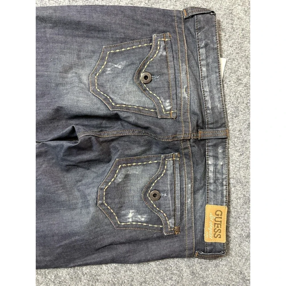 GUESS Jeans Mens 31x33 Blue Straight Regular Fit Distressed Denim Casual